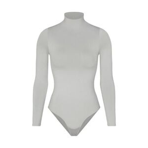 Skims Essential Mock Neck Long Sleeve bodysuit in light grey size S/M